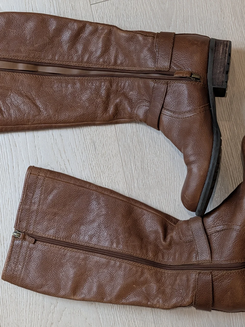 Franco Sarto Brown Leather Knee-High Buckle Boots